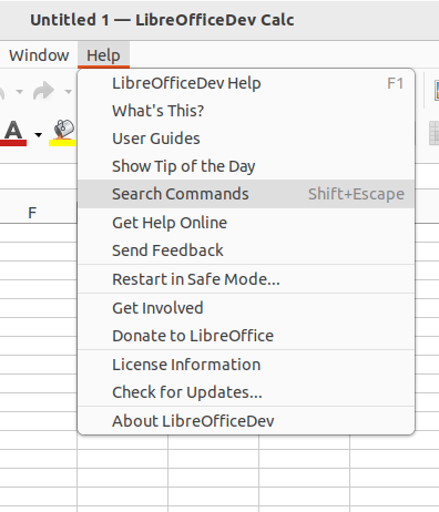 LibreOffice, Drop menu Help details