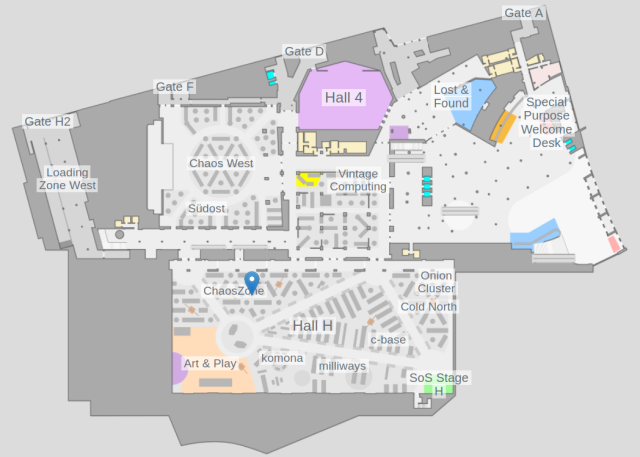 37c3 hall map showing where to find XMPP table in the ChaosZone