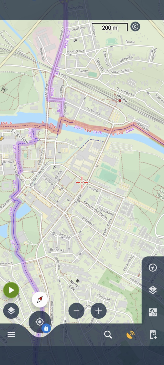 Snímek obrazovky z aplikace Locus Map.
