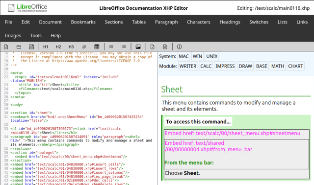 Screenshot of XHP help file editor