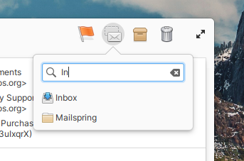 elementary Mail with a move messages popover that includes a search box