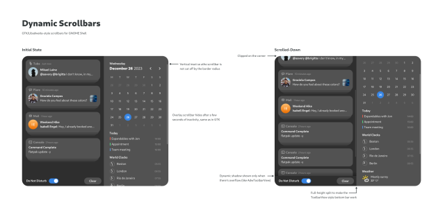 GNOME Shell redesigned scrollbars concept