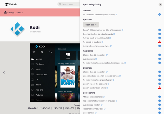 Screenshot of the moderation UI on a Flathub app page, from the developer view.