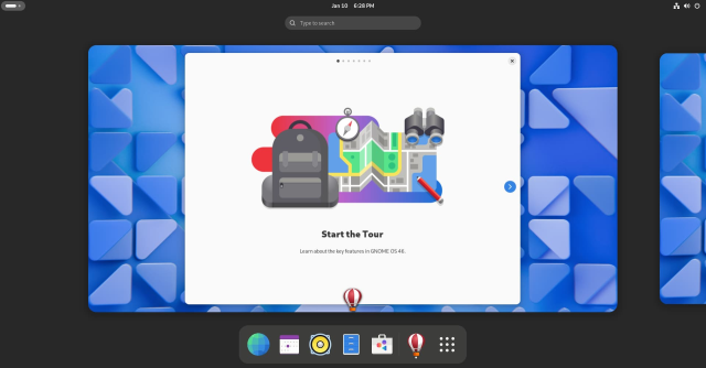 GNOME 46.Alpha welcome screen