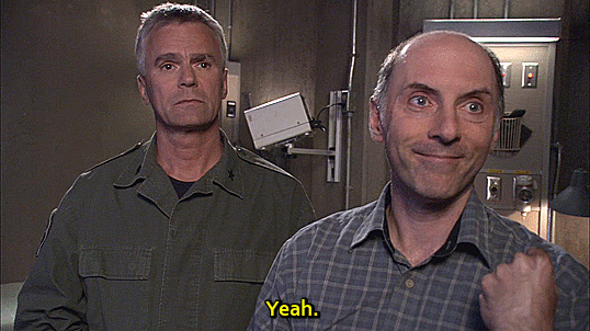 Dan Castellaneta and Richard Dean Anderson as characters in Star Gate SG-1 TV series
