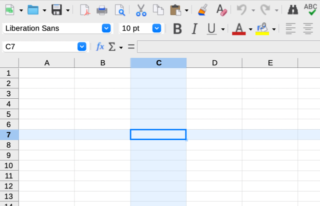 Screenshot of Calc row and column highlighting in LibreOffice 24.2