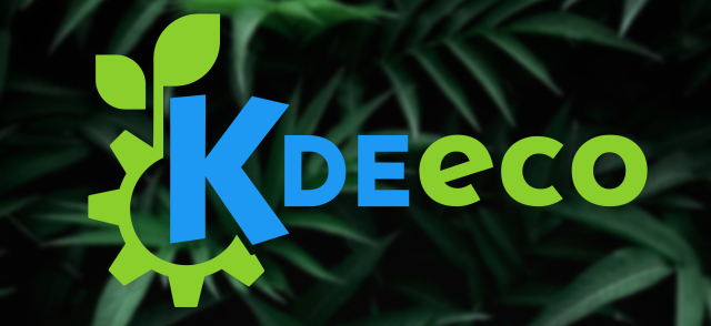 KDE Eco logo on a field of vegetation.