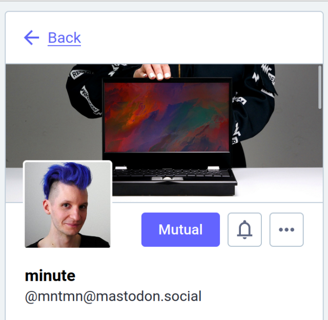 A mastodon profile. The "follow" button reads "Mutual"