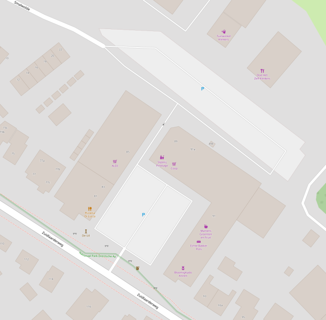 Map before editing: No individual parking spaces, sidewalks, roofs and landuse.