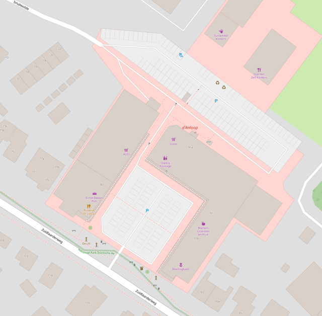 Map after editing: roofs, sidewalks, individual parking spaces and landuse visible