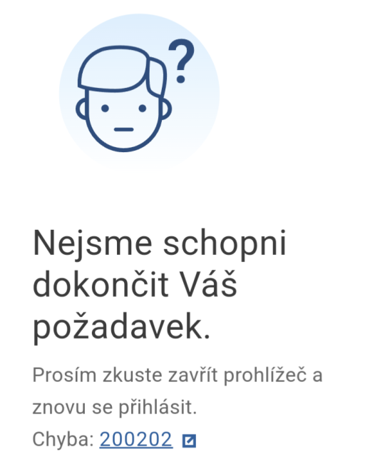 Screenshot stránky s chybou:
Nejsme schopni dokončit Váš požadavek.