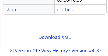 Screenshot of OpenStreetMap showing data about an object.  It now contains several links to the page showing the history of this object: a link to its first version, one to its last version and the link showing everything as a long list.  Up to now, only that latter option was offered.