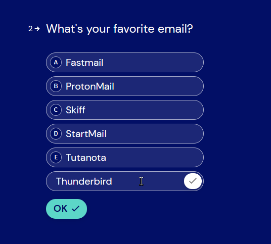 Thunderbird added in a question of a survey provided by Bitwarden