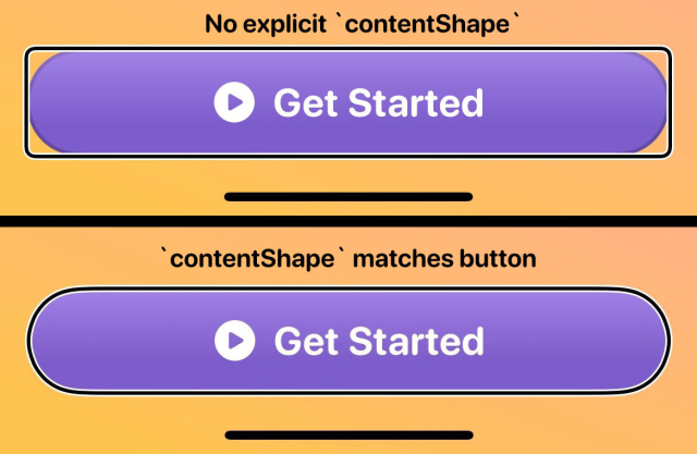 Screenshot of two buttons. Highlighting of the top doesn’t matches the shape of the button, while the highlighting on the bottom one does.