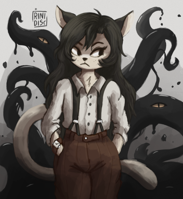 1931 private investigator cat with a lot of tar-like tendrils behind her