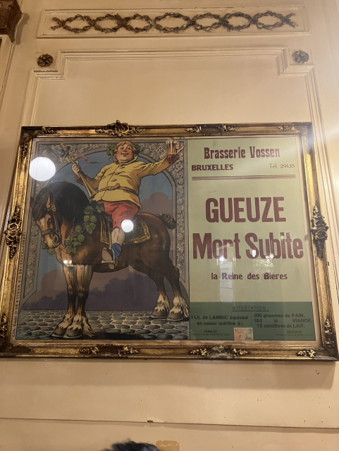A poster on the wall at La Mort Subite, for the eponymous gueuze beer