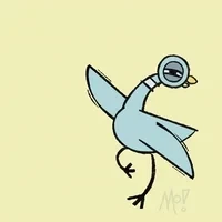 The Pigeon, a roughly drawn sketch from Mo Willems' book series, dances with outstretched wings over the words "Happy, happy, happy."