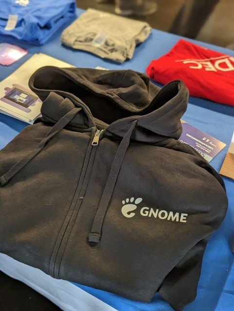 Photo of black hoodie with GNOME logo