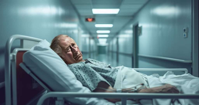 King Charles abandoned in a hospital corridor