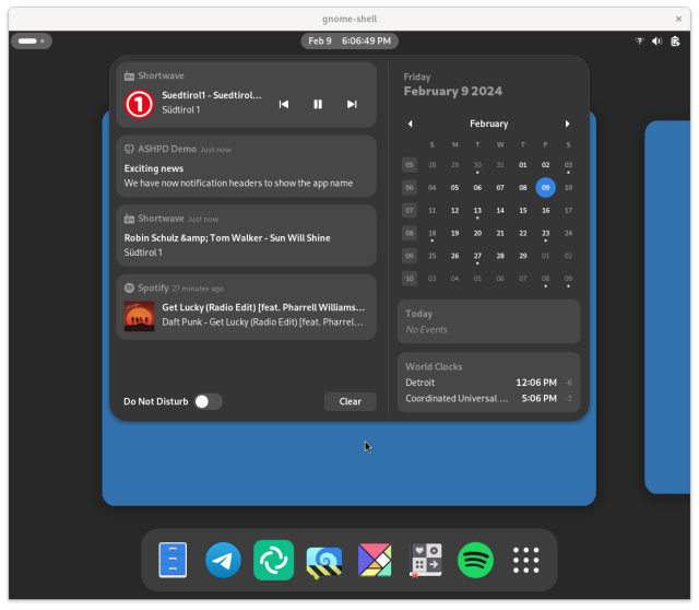 A screenshot of the new GNOME Shell notification headers