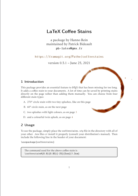 Screenshot of the first page of a PDF with a coffee stain.