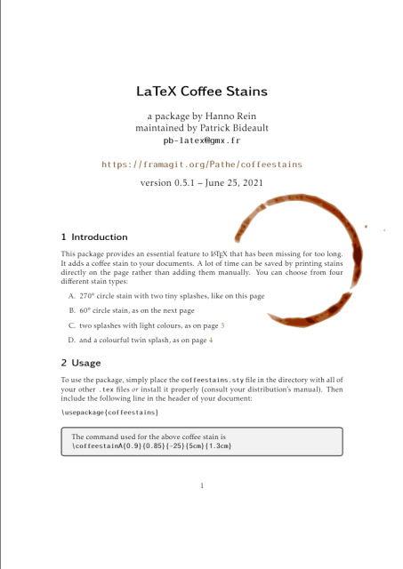 Screenshot of the first page of a PDF with a coffee stain.