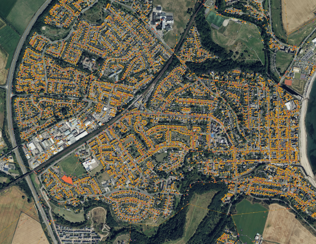Image of a Scottish town showing a frankly unnecessary level of detail on the electricity network