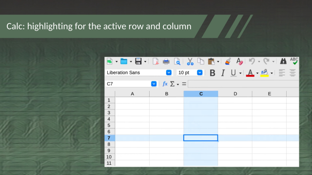 Screenshot of row and column highlighting in Calc