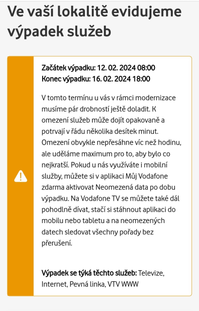 Warning about internet service outage from February 12 to February 16.
Service outages may occur in tens of minutes or an hour at maximum.