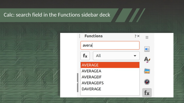 Screenshot of Functions sidebar deck search field
