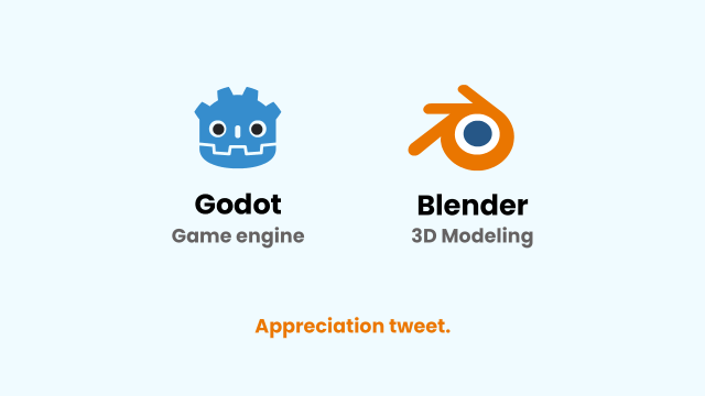 Godot (game engine) and Blender (3D modeling) logos with "Appreciation tweet" text under it