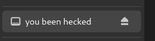 A screenshot of the USB drive name

"you been hecked"