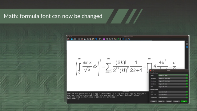 Screenshot of Math, with different formula font