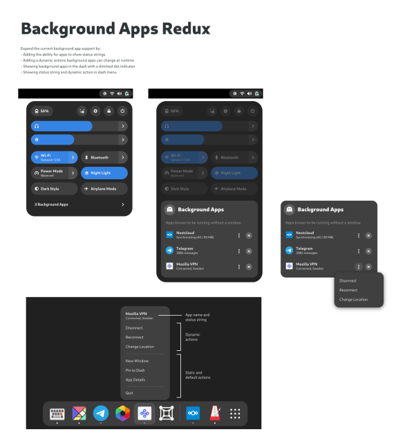 Screenshot of mockup showing improved background apps shell menu