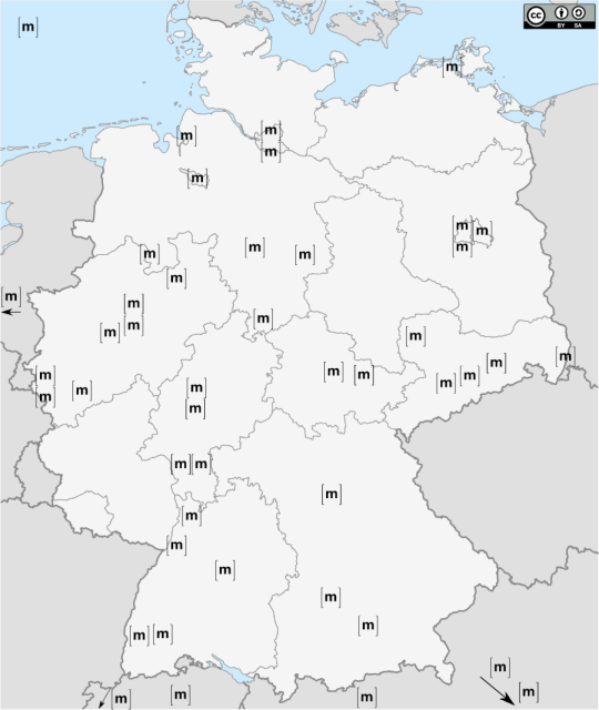 A map of Germany marking dozens of universities and colleges that have deployed Matrix.