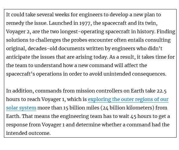 Screen shot of blurb from NASA blog