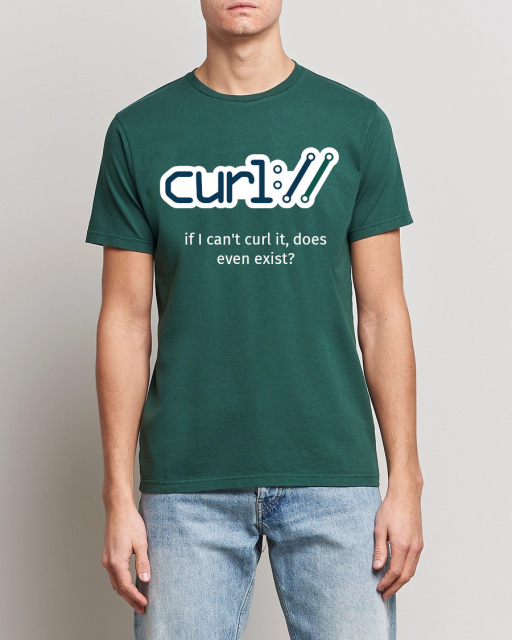 An emerald green tshirt. A curl logo above white text saying 
"if I can't curl it, does it even exist?"