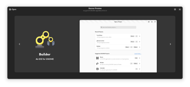 GNOME Builder screenshot on a Banner Previewer app.