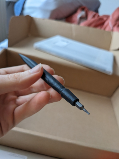 A black Torx screwdriver (for star-shaped screw holes).