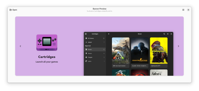 Cartridges screenshot on a Banner Previewer app on light color sheme.
