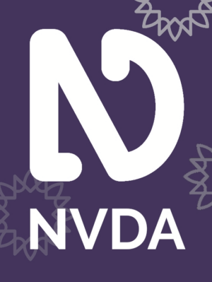 NVDA logo above text "NVDA" all in white, on purple background with fainter grey starburst mages around edge.