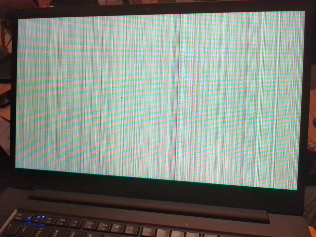 The picture shows a laptop screen playing a video in zero-copy mode - but the content is distorted pretty hard.