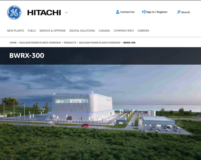 Screenshot from Hitachi's website for the BWRX-300 nuclear power plant