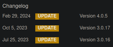 Screenshot of the changelog at Appbrain, confirming version 3.x from October but also listing 4.x being releases 2024-02-29