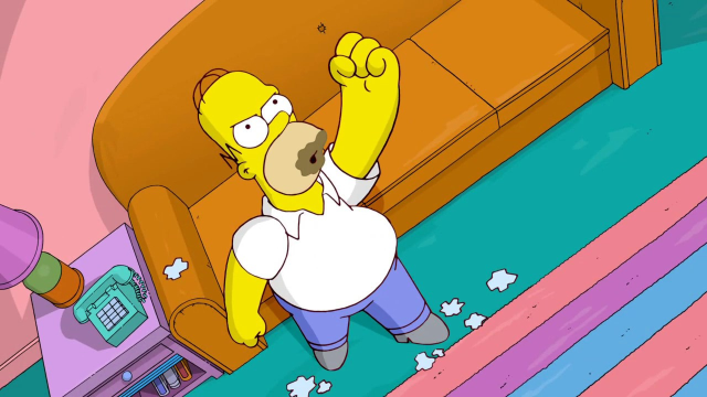Homer Simpson from The Simpsons series cursing at the sky.