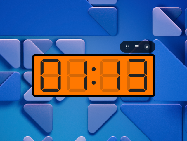 A screenshot of my application Retro.

It shows a digital segment clock.
Above it there is a tiny 3 buttons header bar with a osd look.

There is one close window button, one main menu button and one drag icon.