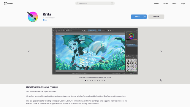 Krita's app listing with a verified badge next to the "KDE" developer name.
