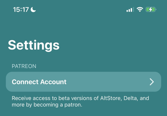 Patreon account connect in AltStore settings