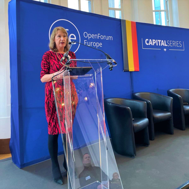 Photo of Veronica Gaffey speaking at Open Forum Europe Capital Series