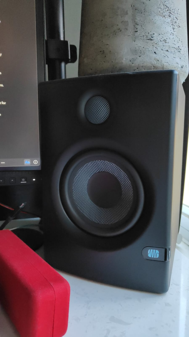 Prosonus E5BT. Has an amplifier and speaker built-in, with bluetooth connectivity as well.

Mostly I just plug into my laptop or phone. The sound is marvellous. It's like being inside a music hall.